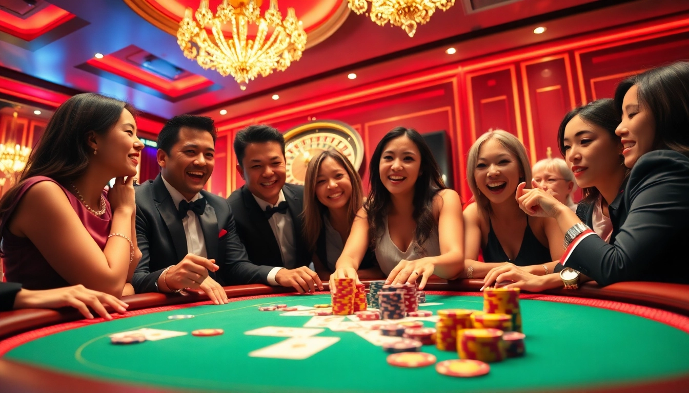 Players enjoying poker at NHATVIP casino, showcasing excitement and luxury in gaming.