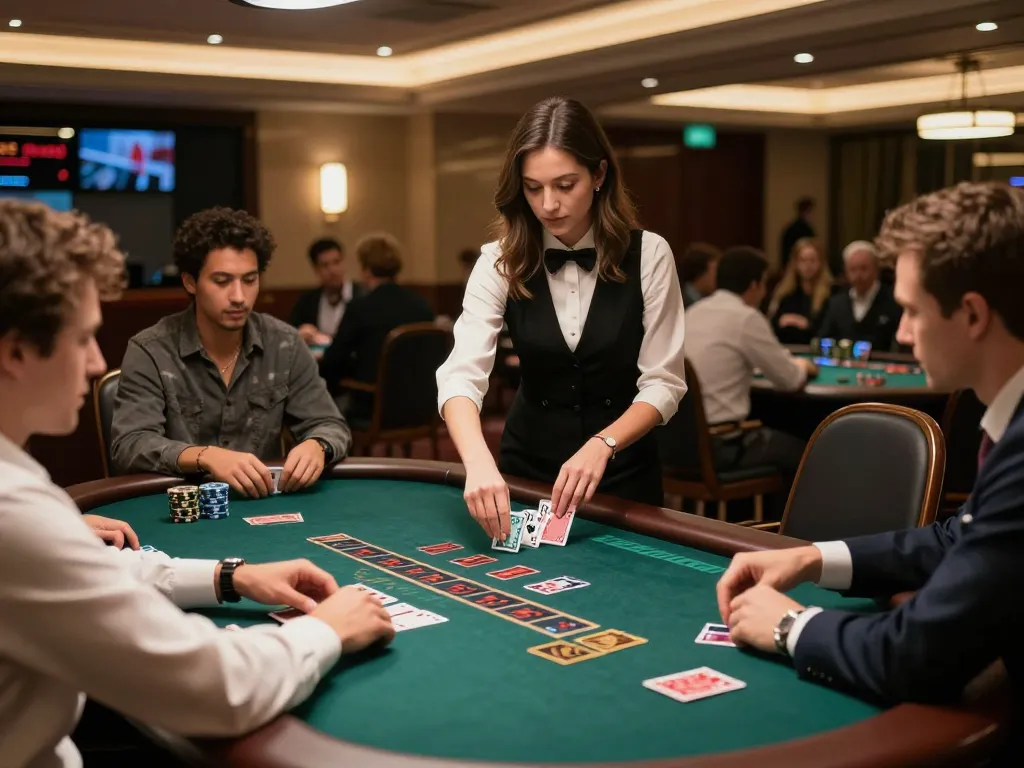 hi88 players strategizing at an upscale blackjack table with live dealer action.