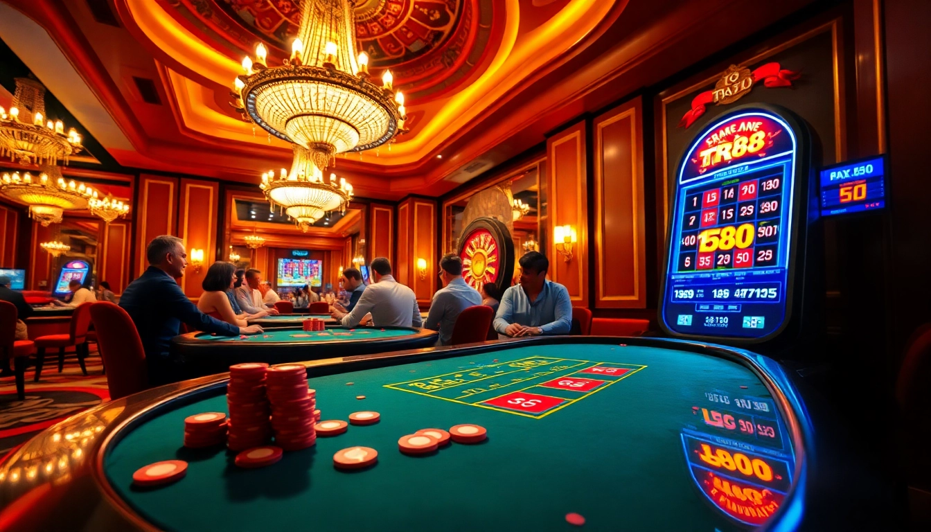 Engaging in a high-stakes poker game in a luxurious casino setting, featuring the TR88 slot machine.