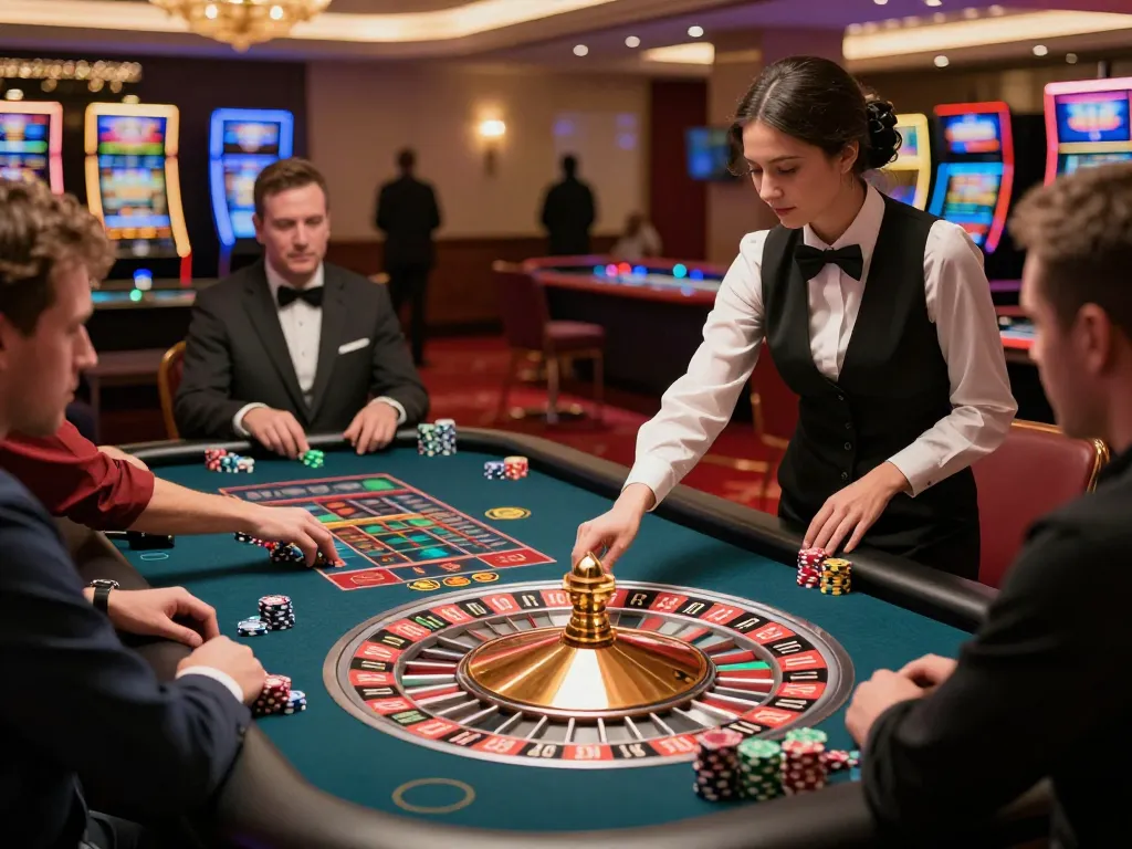 Players placing bets at the VK88 roulette table, capturing the excitement of casino gaming.
