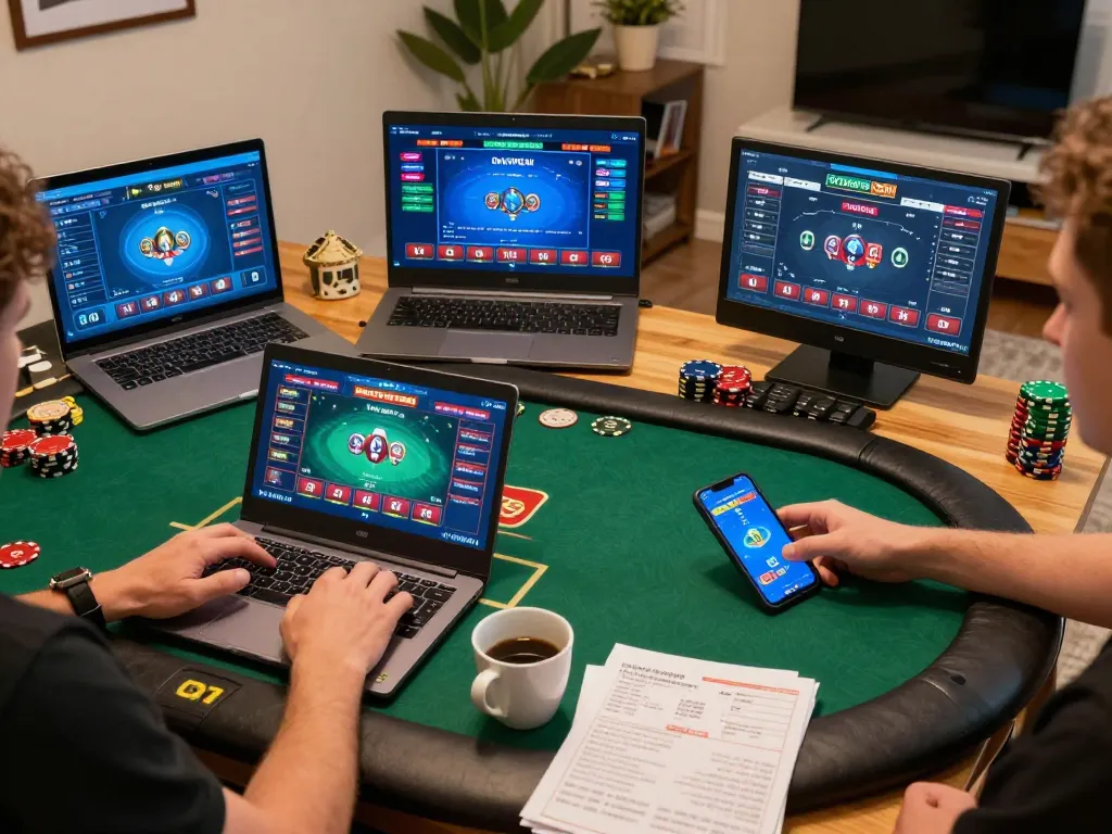 Player enjoying online poker at home using 98WIN for strategic gameplay.