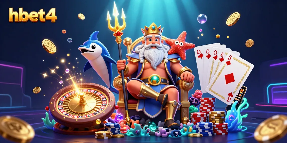 Experience the thrill of gaming at hbet4 with Neptune and treasures in vibrant 3D illustration.