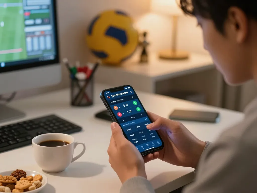 Kèo nhà cái 5 analysis in action as a bettor engages with their smartphone on sports odds.