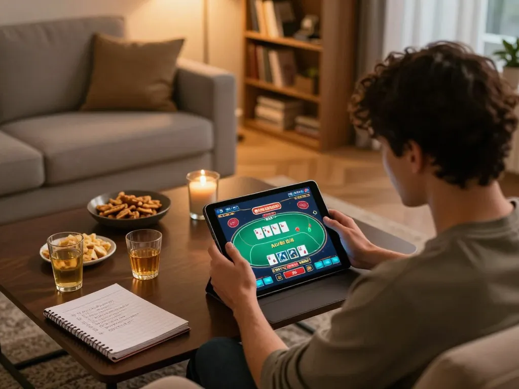 Play poker online at TR88 with an engaging game setup in a cozy home environment.