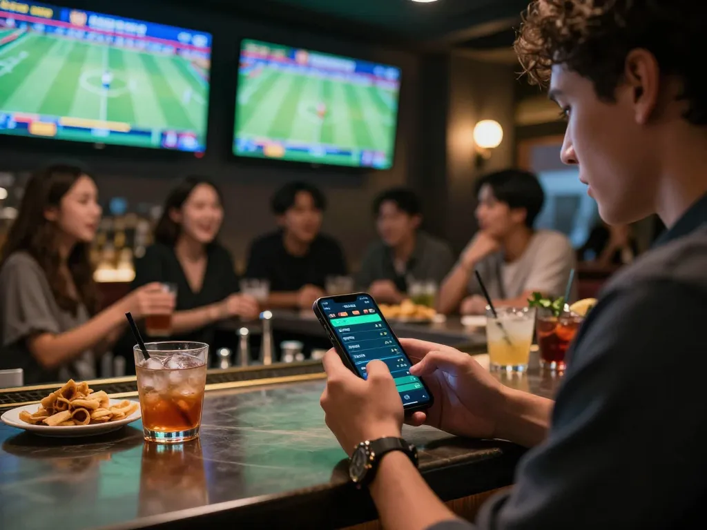 Placing bets on kèo nhà cái while enjoying a lively sports atmosphere with friends.