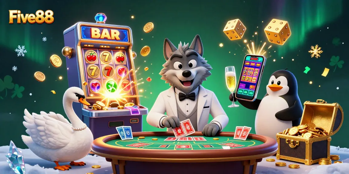 Engage in fun gaming action at Five88 with a lively baccarat scene featuring dynamic casino elements.