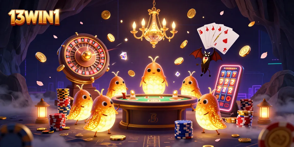 Experience 13WIN1 at the vibrant cave casino with glowworms and thrilling gaming elements.