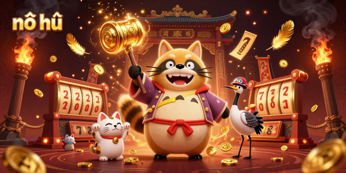 Experience nổ hũ action with vibrant 3D characters celebrating wins in a lively casino atmosphere.