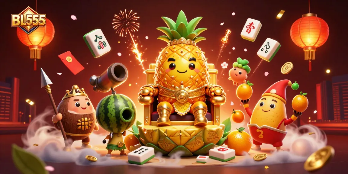 Experience the vibrant casino realm of BL555 with festive characters and rich gaming elements.